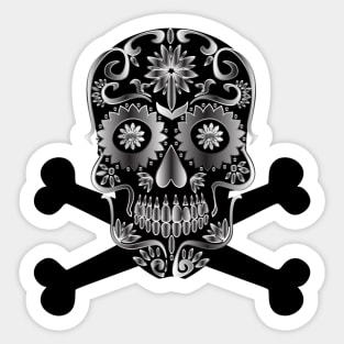 Black Sugar Skull Day Of The Dead Skull And Crossbones Sticker